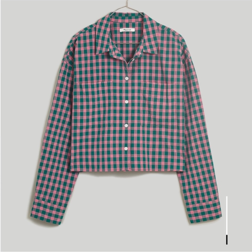 Plaid Button-Up Cropped Shirt